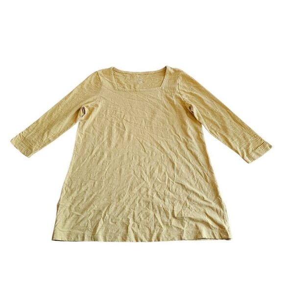 J jill pure jill womens Sz M mustard yellow square neck tunic top 100%cotton - Picture 3 of 6
